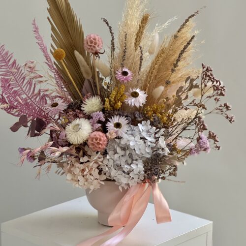 Pampas and everlasting dried arrangement