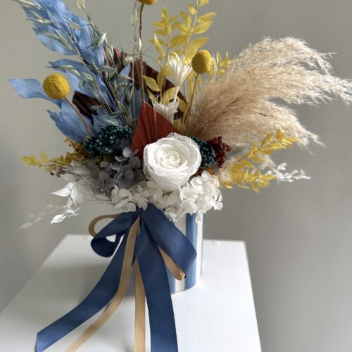 Blue & white preserved rose arrangement