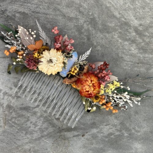 Boho dried flower hair comb bridal