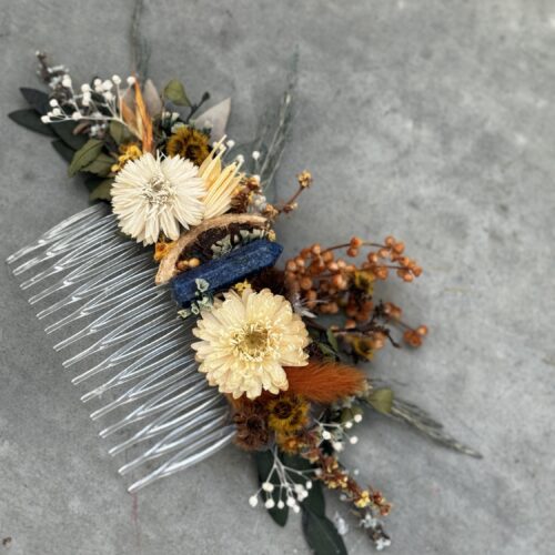 Boho dried flower hair comb bridal